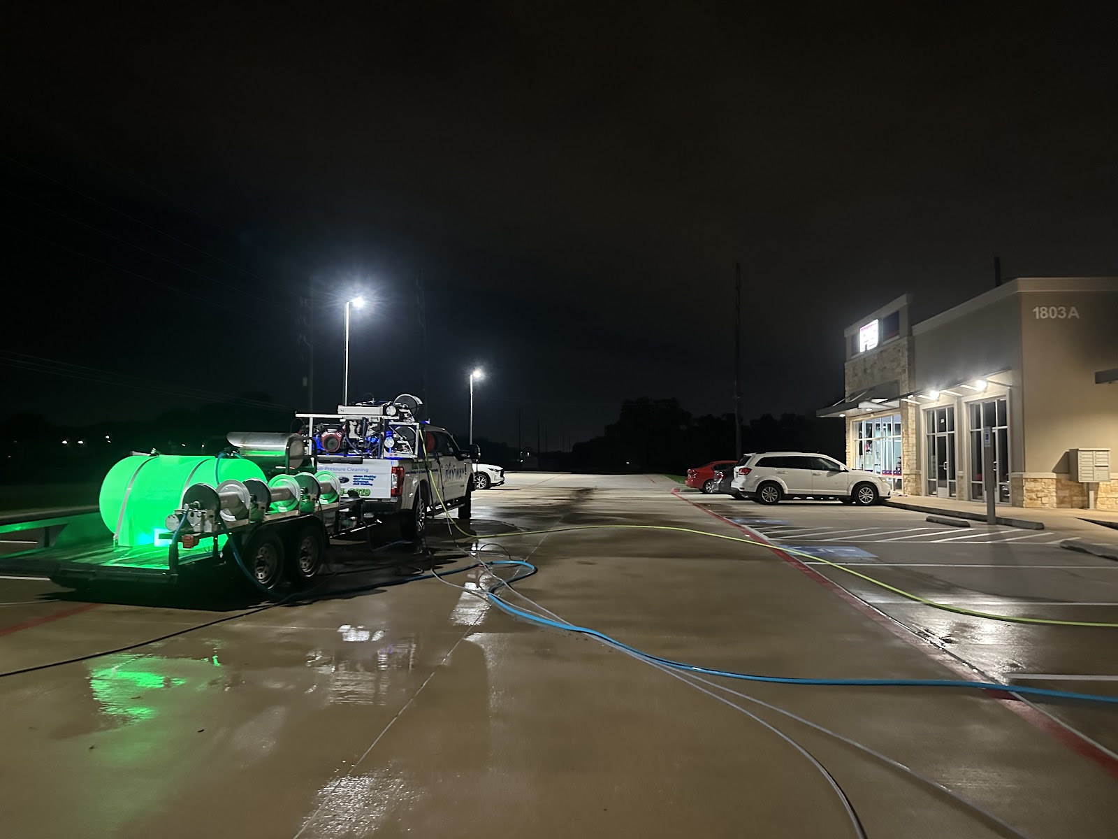 Bayway commercial parking lot cleaning at night
