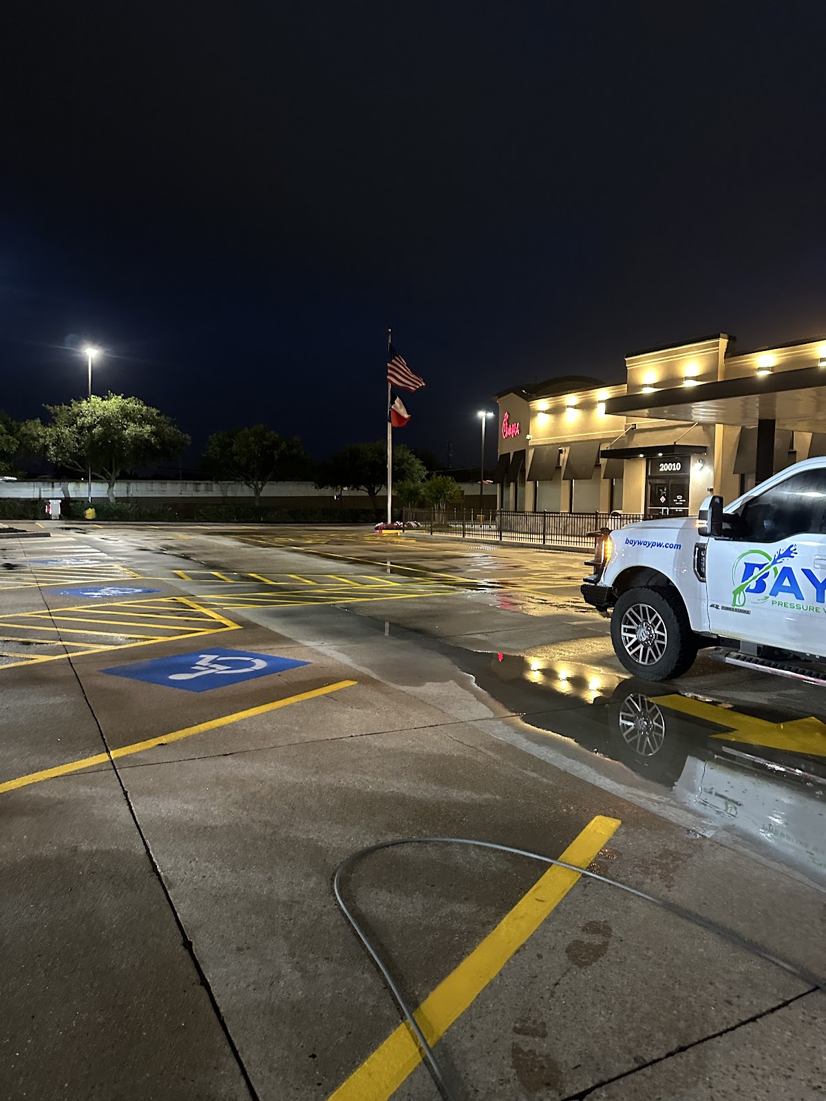 Parking lot pavement markings at a Bayway commercial cleaning site