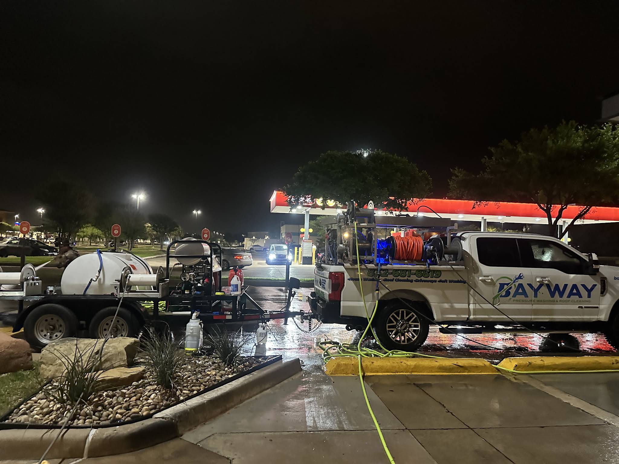 Bayway truck and cleaning equipment at a gas station