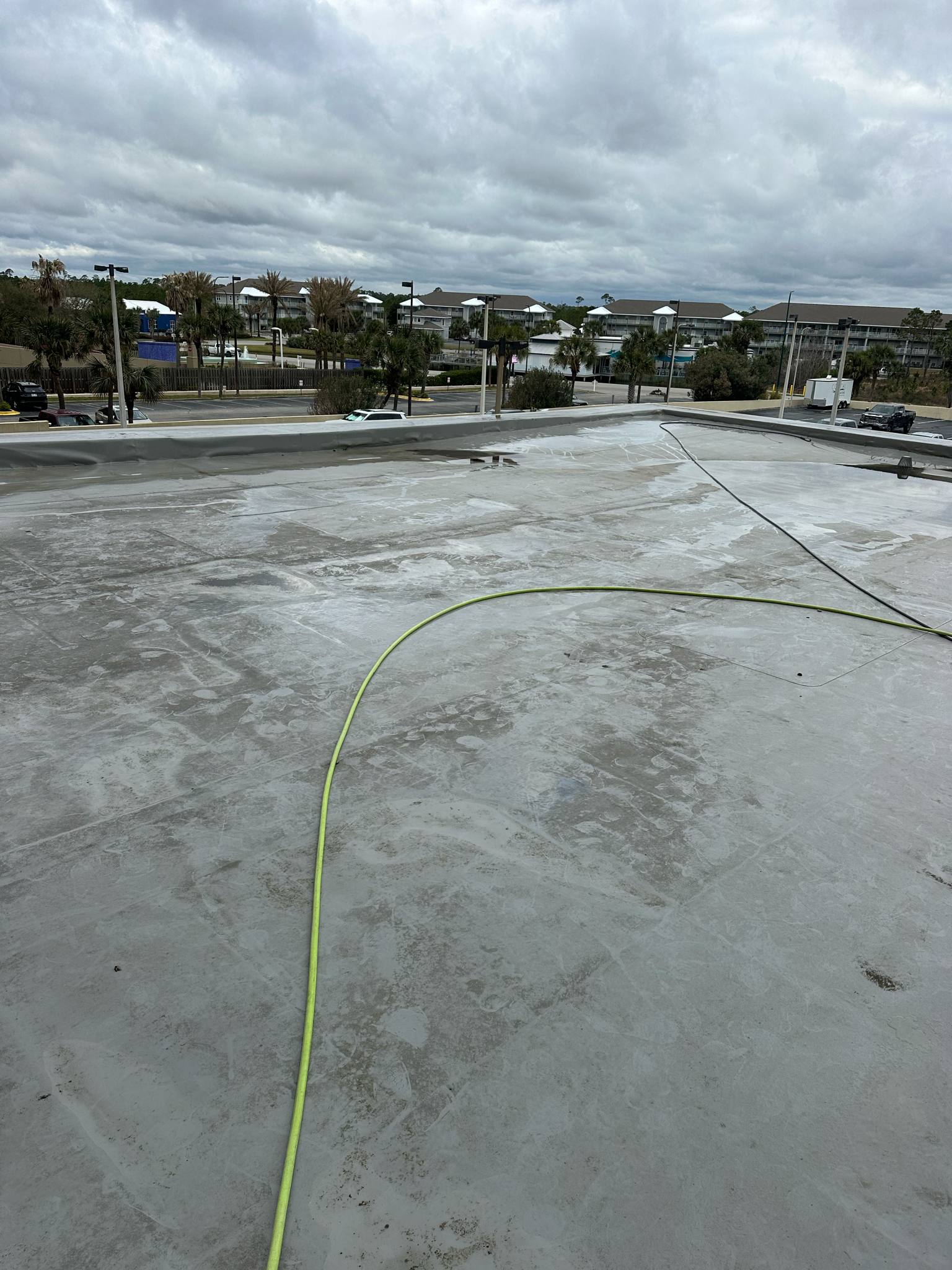 TPO membrane roof before cleaning, view 2
